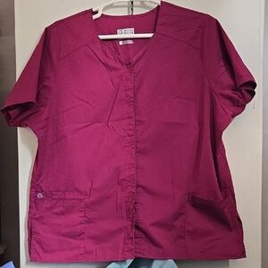 WonderWink Women's Snap Front Button Down Shirt - Deep Red